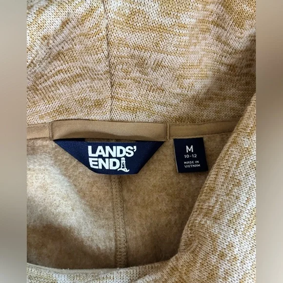 Sz M Lands' End camel tan heathered Sweater Fleece Tunic Cowl Neck Pullover - Picture 6 of 7